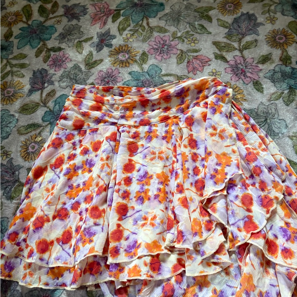 Aerie Floral Skater Skirt - Orange, Purple, White